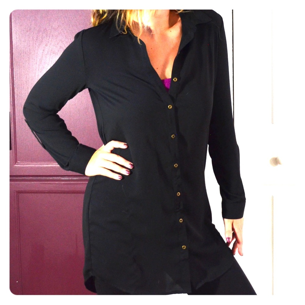 Long Black Button Top